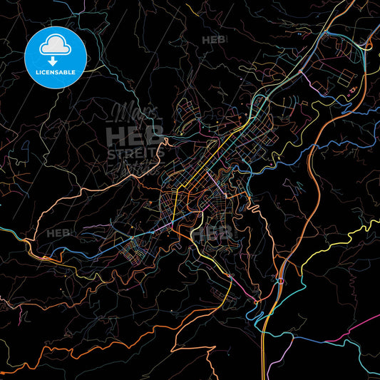 Alcoy, Alicante, Spain, colorful city map on black background