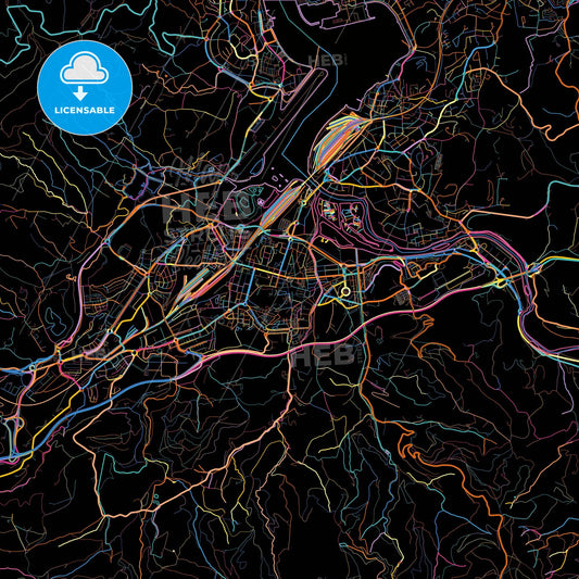 Irun, Gipuzkoa, Spain, colorful city map on black background