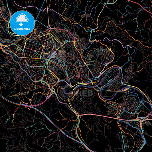 Santutxu, Bilbao, Spain, colorful city map on black background