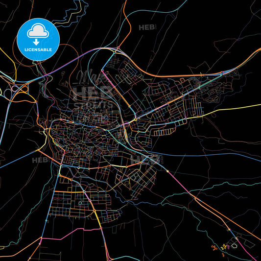 Ávila, Ávila, Spain, colorful city map on black background