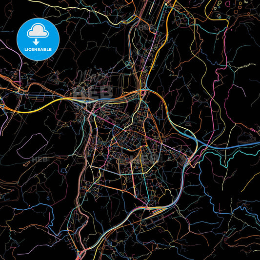 Torrelavega, Cantabria, Spain, colorful city map on black background