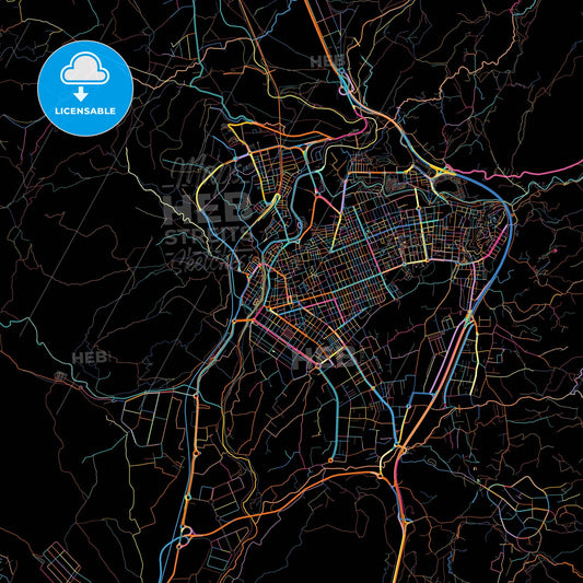 Elda, 3600, Spain, colorful city map on black background