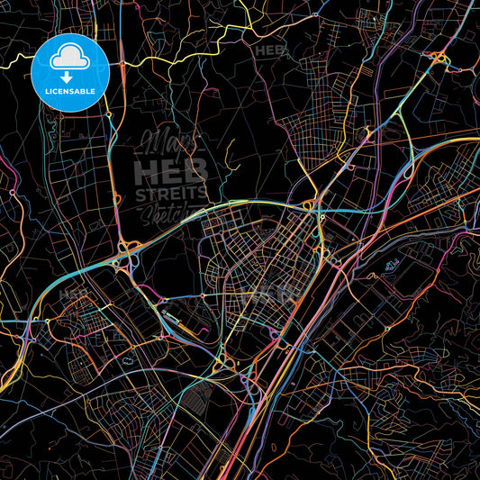 Mollet del Vallès, Barcelona, Spain, colorful city map on black background