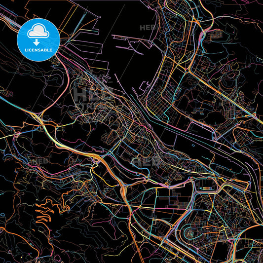 Portugalete, Bizkaia, Spain, colorful city map on black background
