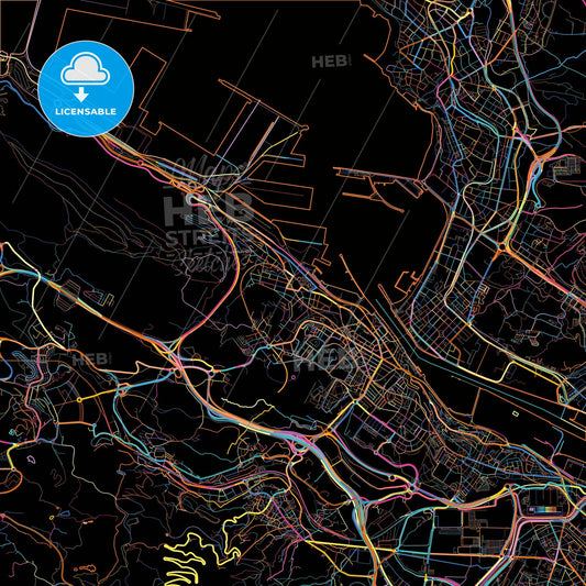 Santurtzi, Biscay, Spain, colorful city map on black background
