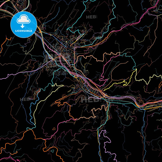 Sama, Asturias, Spain, colorful city map on black background