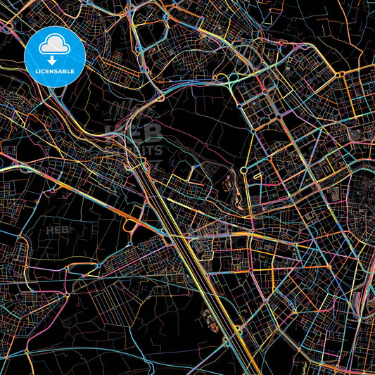 Mislata, Valencia, Spain, colorful city map on black background