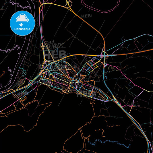 Puerto Real, Cádiz, Spain, colorful city map on black background