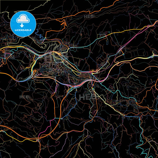 Errenteria, Gipuzkoa, Spain, colorful city map on black background