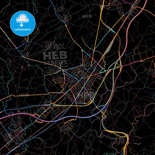 Vilafranca del Penedès, Barcelona, Spain, colorful city map on black background