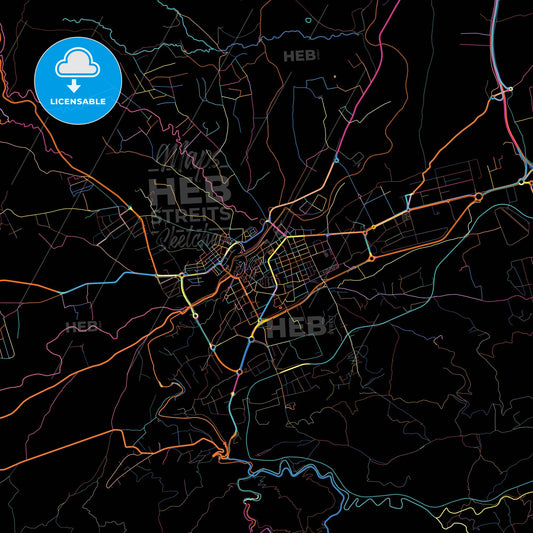 Ontinyent, Valencia, Spain, colorful city map on black background