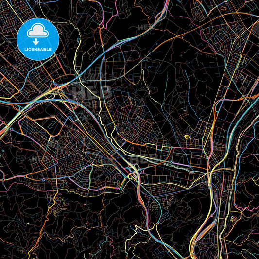 Ripollet, Barcelona, Spain, colorful city map on black background