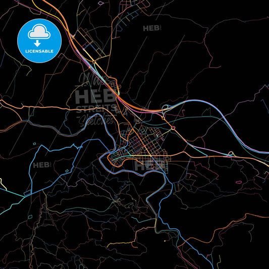 Cieza, Murcia, Spain, colorful city map on black background