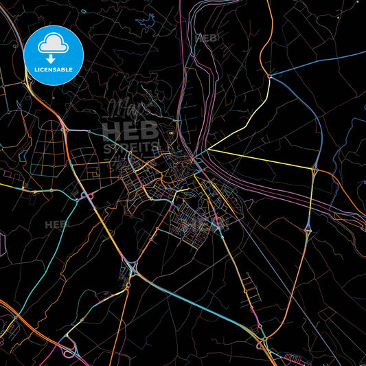 Tudela, Navarre, Spain, colorful city map on black background