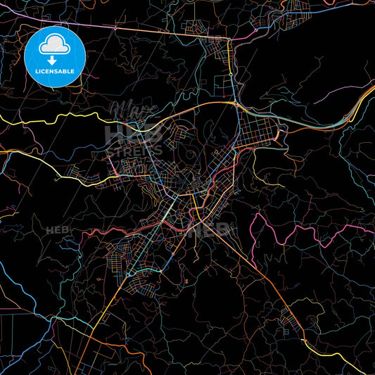 Olot, Girona, Spain, colorful city map on black background