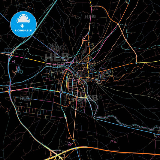 Aranda de Duero, Burgos, Spain, colorful city map on black background