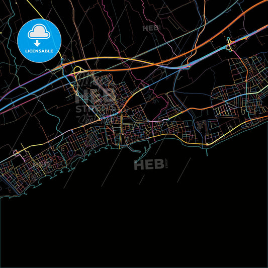 Cambrils, Tarragona, Spain, colorful city map on black background