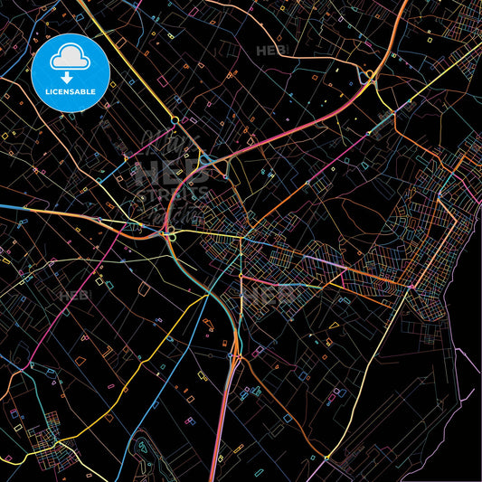 San Javier, Murcia, Spain, colorful city map on black background