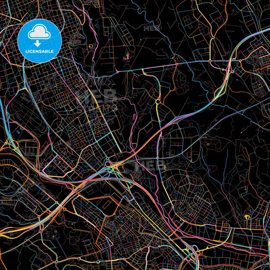 Barberà del Vallès, Barcelona, Spain, colorful city map on black background