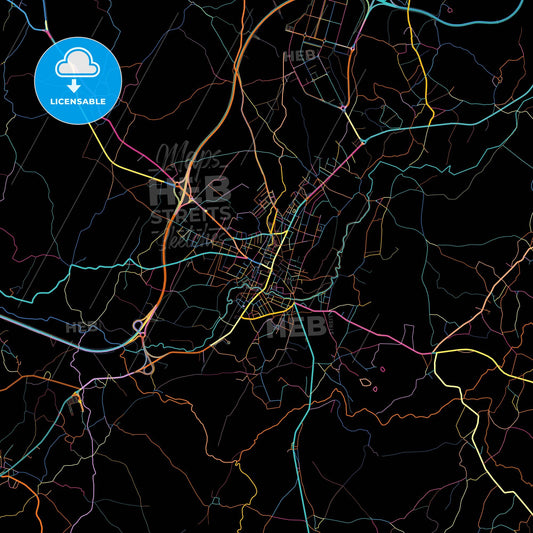 Carballo, A Coruña, Spain, colorful city map on black background