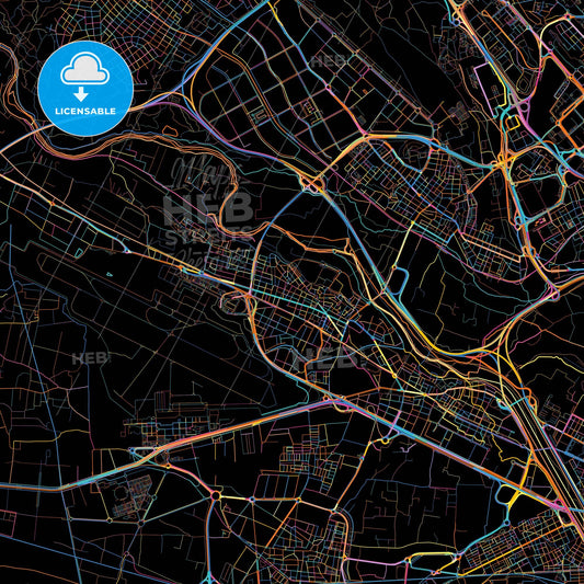 Manises, València, Spain, colorful city map on black background