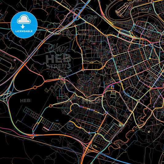 Oliver-Valdefierro, 50012 Zaragoza, Spain, colorful city map on black background