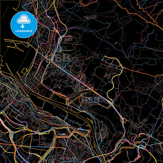 Leioa, Biscay, Spain, colorful city map on black background