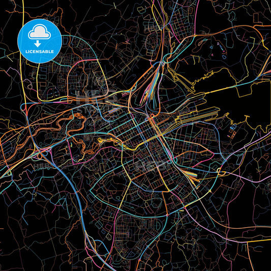Gävle, Sweden, colorful city map on black background