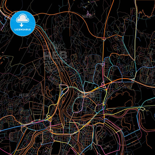 Karlstad, Sweden, colorful city map on black background