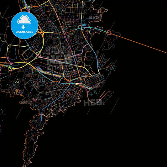 Kalmar, Sweden, colorful city map on black background