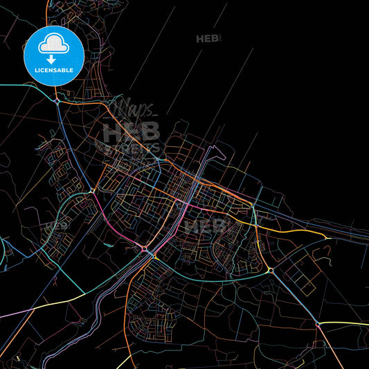 Lidköping, Sweden, colorful city map on black background