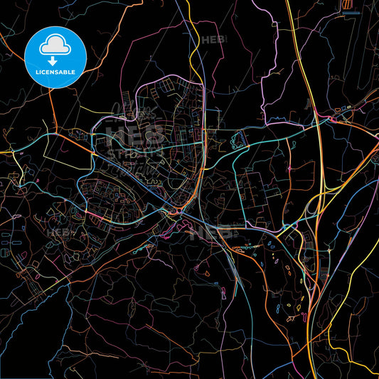 Märsta, Sweden, colorful city map on black background
