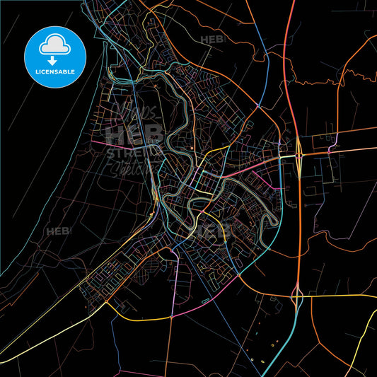 Ängelholm, Sweden, colorful city map on black background