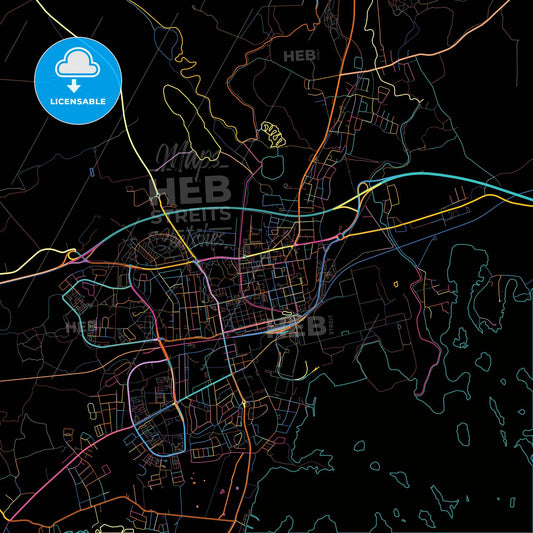Sandviken, Sweden, colorful city map on black background