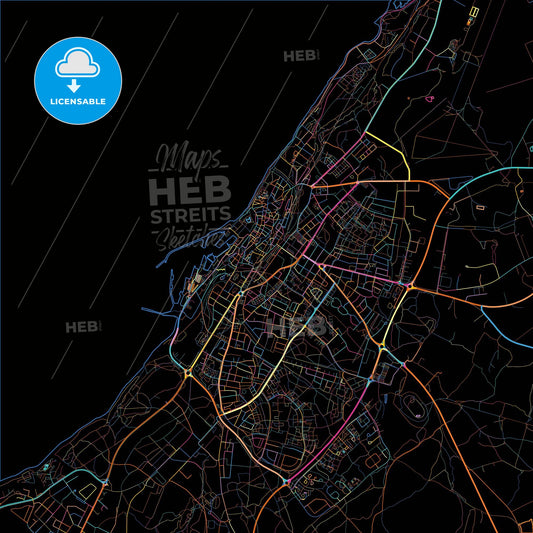 Visby, Sweden, colorful city map on black background