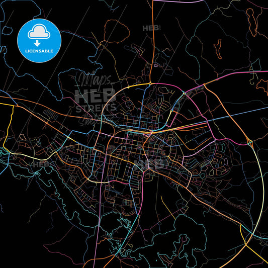 Katrineholm, Sweden, colorful city map on black background