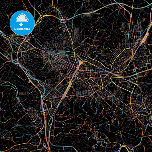 Winterthur, Switzerland, colorful city map on black background