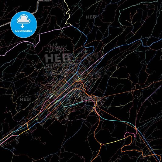 La Chaux-de-Fonds, Switzerland, colorful city map on black background