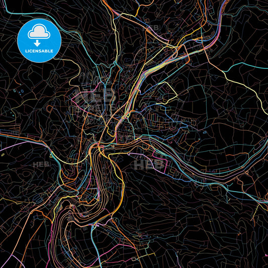 Schaffhausen, Switzerland, colorful city map on black background