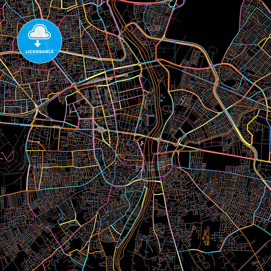 Adana, Adana, Turkey, colorful city map on black background