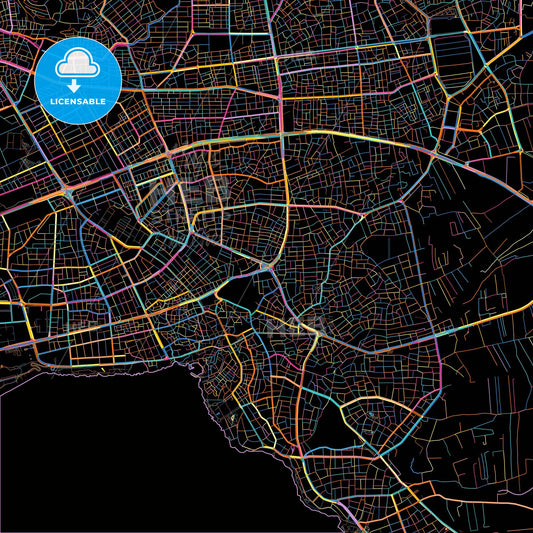 Antalya, Antalya, Turkey, colorful city map on black background