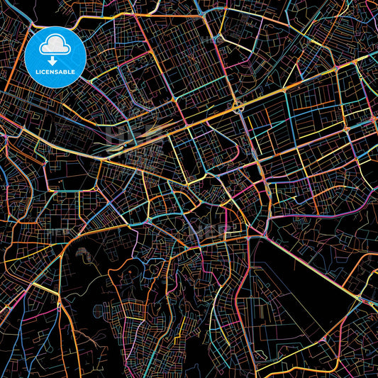 Kayseri, Kayseri, Turkey, colorful city map on black background