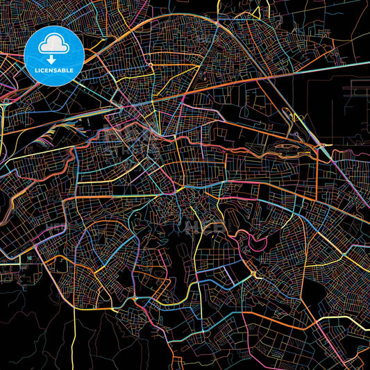 Eskişehir, Eskişehir, Turkey, colorful city map on black background