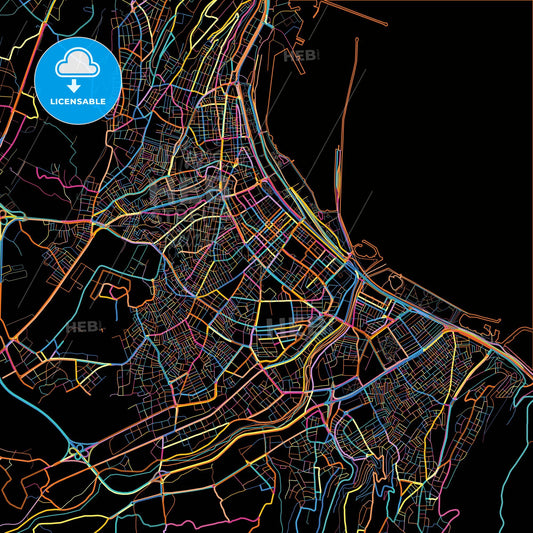 Samsun, Samsun, Turkey, colorful city map on black background