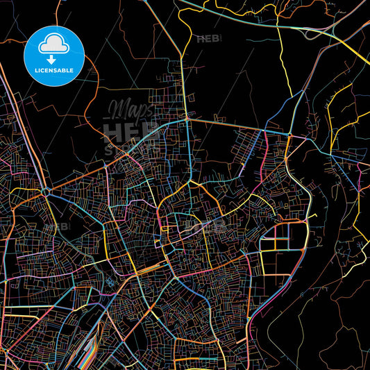 Adapazarı, Sakarya, Turkey, colorful city map on black background