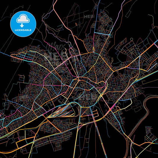 Sivas, Sivas, Turkey, colorful city map on black background