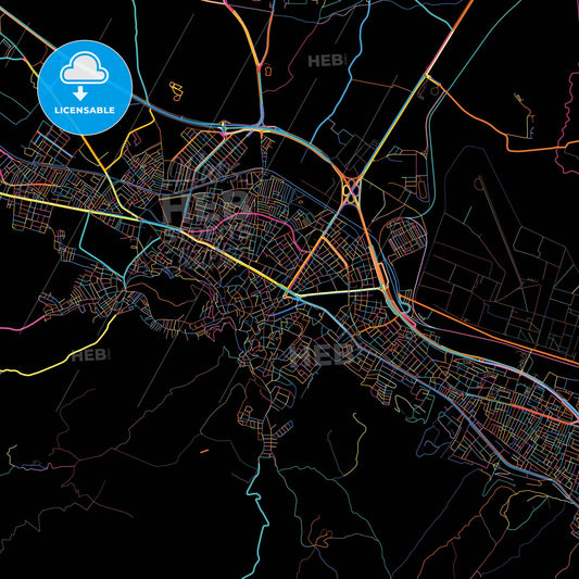 Kütahya, Kütahya, Turkey, colorful city map on black background