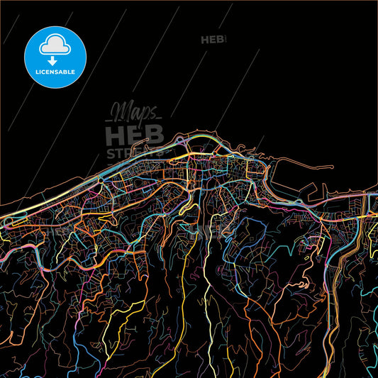 Trabzon, Trabzon, Turkey, colorful city map on black background