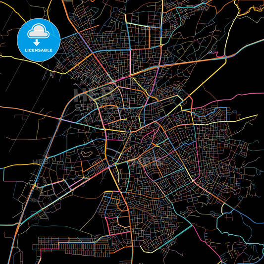 Çorum, Çorum, Turkey, colorful city map on black background