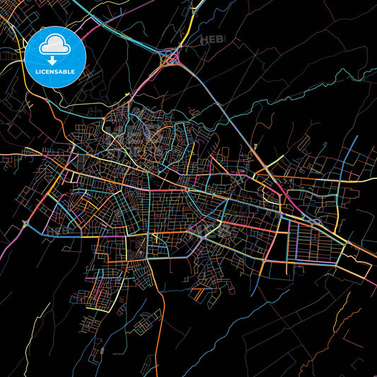 Çorlu, Tekirdağ, Turkey, colorful city map on black background